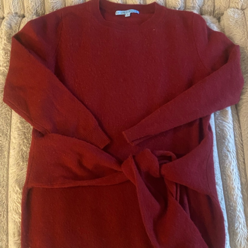 ANTONIO MELANI Red Crew Neck Sweater with Tie size small or medium 100% cashmere - Picture 5 of 7